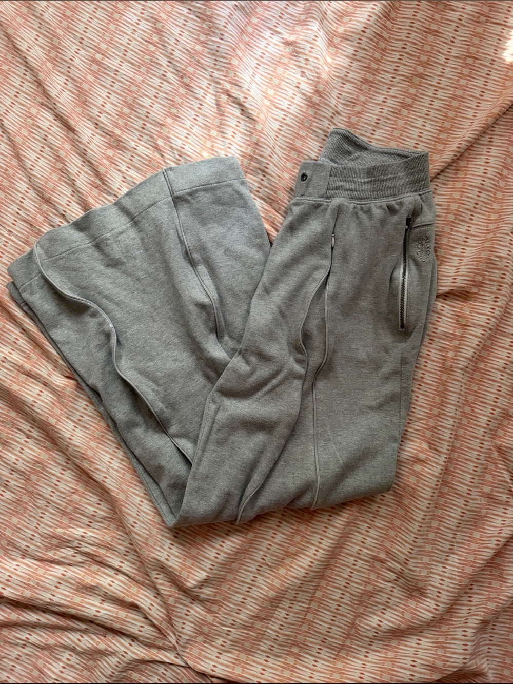 Zipper Detail Gray Wide Leg Pants
